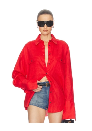Helsa Washed Linen Shirt in Red. Size XXS/XS. Also in S/M, L/XL.