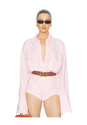 Helsa Washed Linen Shirt in Pink. Size XXS/XS. Also in S/M, L/XL.