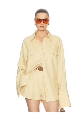 Helsa Washed Linen Shirt in Beige. Size XXS/XS. Also in S/M, L/XL.