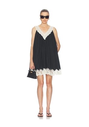 Helsa Mini Dress With Lace in Tech Poplin in Black. Size XS. Also in S, M, L, XL.