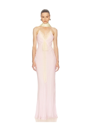 Helsa Sheer Georgette Gown With Lace in Pink. Size XS. Also in XXS, S, M, L, XL.