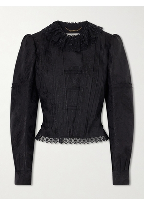 Chloé - Ruffled Lace-trimmed Floral-jacquard Jacket - Black - FR 34,FR 36,FR 38,FR 40,FR 42,FR 44