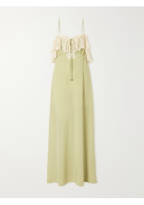 Chloé - Lace-trimmed Silk-crepe De Chine Maxi Dress - Green - FR 34,FR 36,FR 38,FR 40,FR 42,FR 44