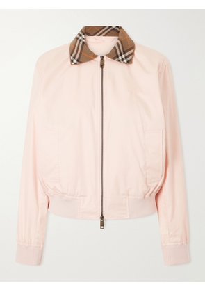 Burberry - Hayfield Knitted Check-trimmed Cotton-poplin Bomber - Pink - UK 4,UK 6,UK 8,UK 10,UK 12,UK 14,UK 16