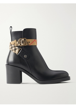 Burberry - Huntley 70 Checked Canvas-trimmed Leather Ankle Boots - Black - IT35,IT36,IT36.5,IT37,IT37.5,IT38,IT38.5,IT39,IT39.5,IT40,IT40.5,IT41