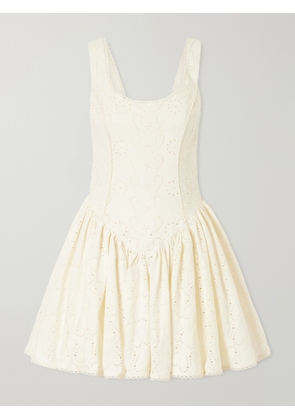 Agua by Agua Bendita - Pluma Playa Broderie Anglaise Cotton Mini Dress - Neutrals - x small,small,medium,large,x large
