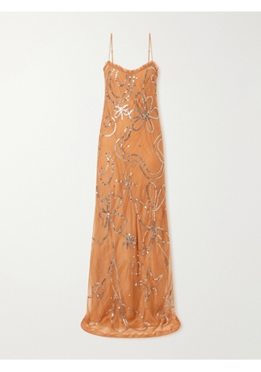 ALIX OF BOHEMIA - Athens Paillette-embellished Silk-blend Maxi Dress - Brown - x small,small,medium,large