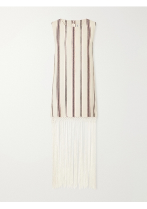 ALIX OF BOHEMIA - Vita Fringed Striped Cotton And Linen-blend Mini Dress - Neutrals - x small,small,medium,large