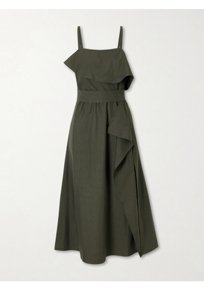 Proenza Schouler White Label - Reign Belted Cotton-blend Midi Dress - Green - US00,US0,US2,US4,US6,US8,US10,US12