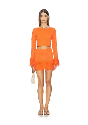 superdown Ruelle Fringe Mini Skirt Set in Orange. Size XS. Also in S, M, L.