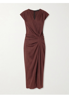 Proenza Schouler - Bettina Gathered Linen-blend Midi Dress - Brown - US0,US2,US4,US6,US8,US10,US12