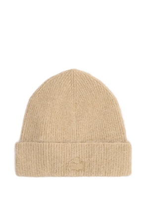 ISABEL MARANT logo-patch ribbed-knit beanie hat - Neutrals