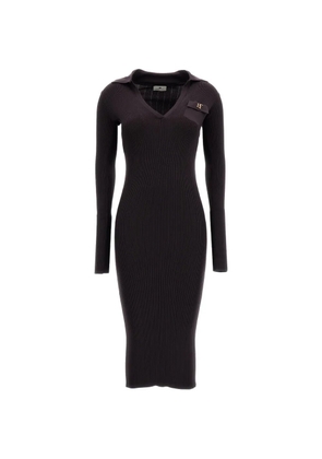 Elisabetta Franchi ribbed-knit polo-collar midi dress - Black