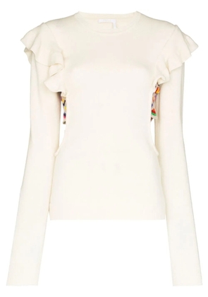 Chloé ruffled cut-out jumper - White