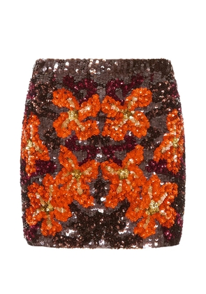 P.A.R.O.S.H. sequin-embellished floral-pattern mini skirt - Brown