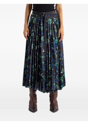 sacai floral-print pleated midi skirt - Brown