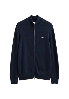 Gant logo-embroidered zip-up sweater - Blue