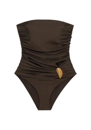 Simkhai Lorena shell-embellished strapless swimsuit - Brown