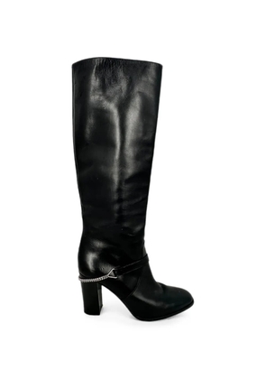 Saint Laurent Pre-Owned Chain-link knee-high leather boots - Black