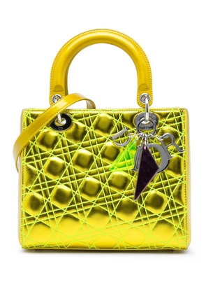 Christian Dior Pre-Owned 2011 Anselm Reyle Medium Metallic Lambskin Cannage Lady Dior satchel - Yellow