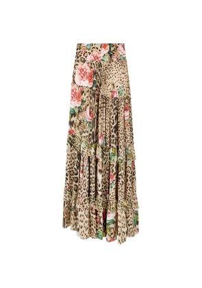 Roberto Cavalli leopard-print floral-motif maxi skirt - Neutrals