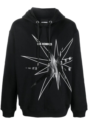 LES HOMMES logo star-print drawstring hoodie - Black
