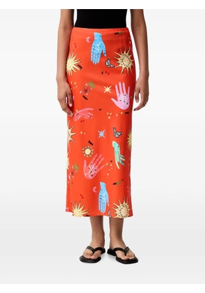 NEVER FULLY DRESSED Celestial Dorris graphic-print midi skirt - Red