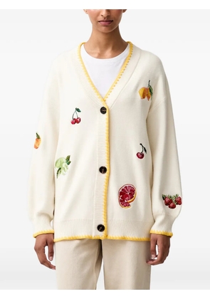 NEVER FULLY DRESSED fruit-embroidered long-sleeve cardigan - Neutrals
