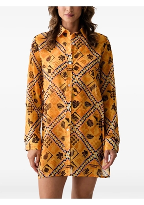 Kurt Geiger London Resort graphic-print button-up mini shirt dress - Orange