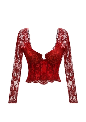 Gemy Maalouf lace-embroidered V-neck top