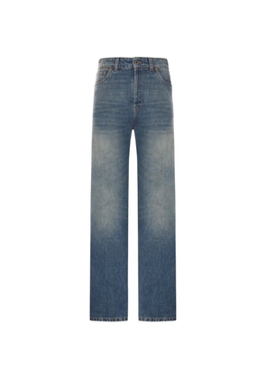 Miu Miu logo-embroidered faded-effect jeans - Blue