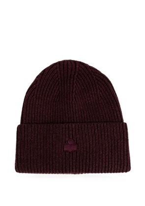 ISABEL MARANT logo-embroidered ribbed-knit beanie hat - Purple