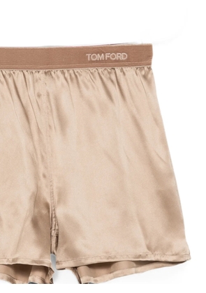 TOM FORD logo-waistband silk-satin pyjamas shorts - Neutrals