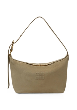 Miu Miu Spirit logo-embossed suede shoulder bag - Neutrals