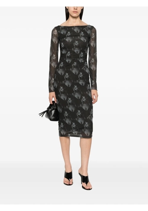 Patrizia Pepe graphic-print ruched midi dress - Green