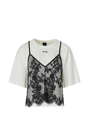 PINKO lace-overlay logo-embroidered T-shirt - White