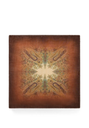 ETRO wool and silk scarf with faded floral Paisley motif - Brown