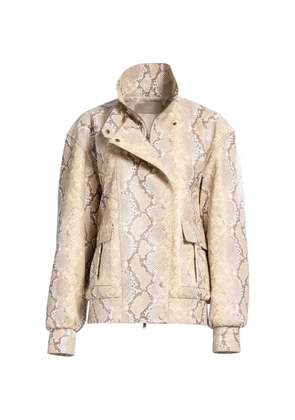 Elie Saab python-print bomber jacket - Neutrals