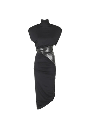 THE ANDAMANE ruched faux-leather panel asymmetric dress - Black