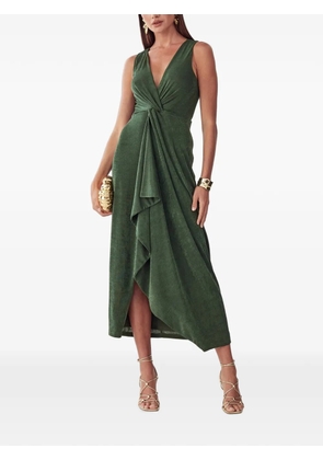 BWLDR Andi twist-detail ruffled asymmetric midi dress - Green
