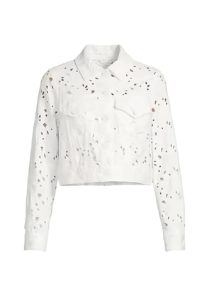 alice + olivia Chloe laser-cut classic-collar denim jacket - White