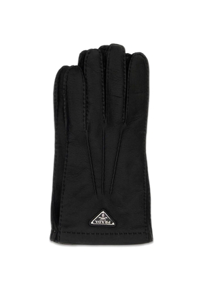 Prada logo-plaque whipstitch-trim gloves - Black