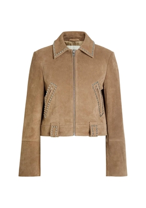 STAUD Hugo stud-embellished suede jacket - Brown