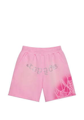SP5DER rhinestone-embellished spray-print track shorts - Pink