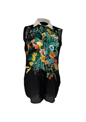 SANDRO floral-print lace-panel blouse - Black