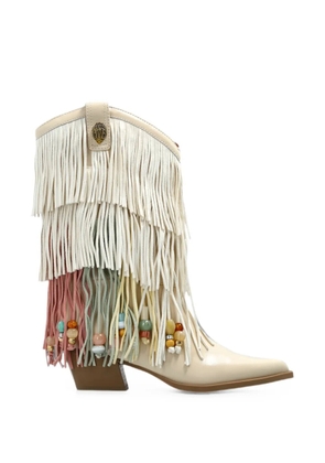 Kurt Geiger London fringe-trimmed beaded cowboy boots - Neutrals
