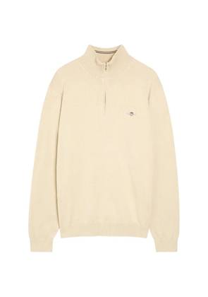Gant quarter-zip embroidered-logo sweater - Neutrals