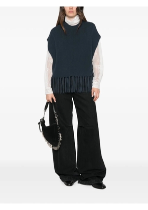 Patrizia Pepe fringed wool poncho - Blue