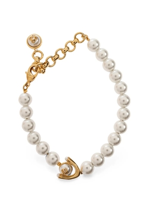 Casablanca pearl-embellished logo-plaque bracelet - Gold