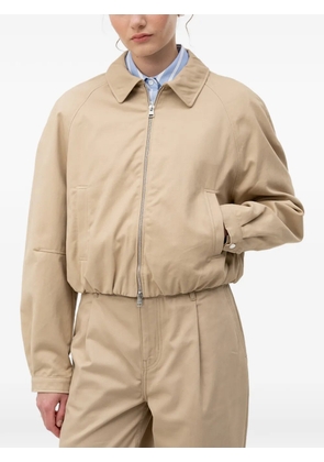 HUGO logo-embroidered zip-up bomber jacket - Neutrals